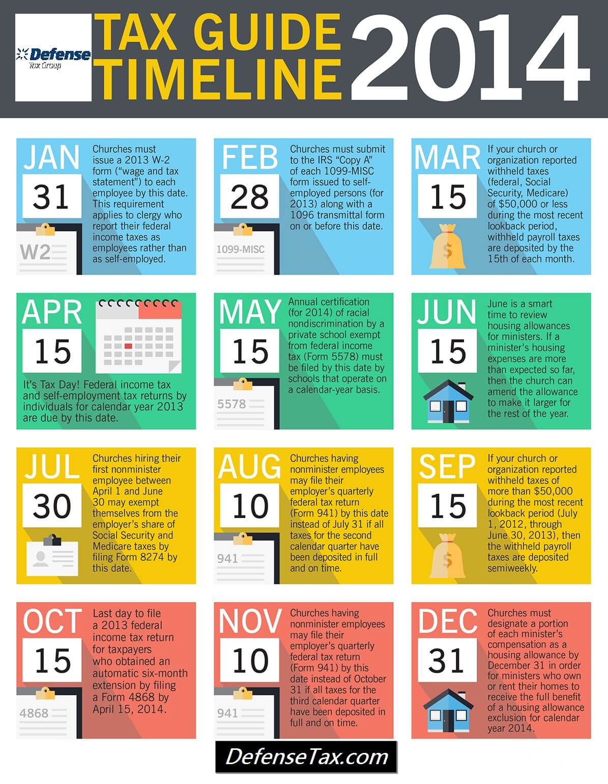 Defensetax.com -  Tax Guide Timeline 2014 Infographic - Critical Dates, Deadlines, and Reminders 